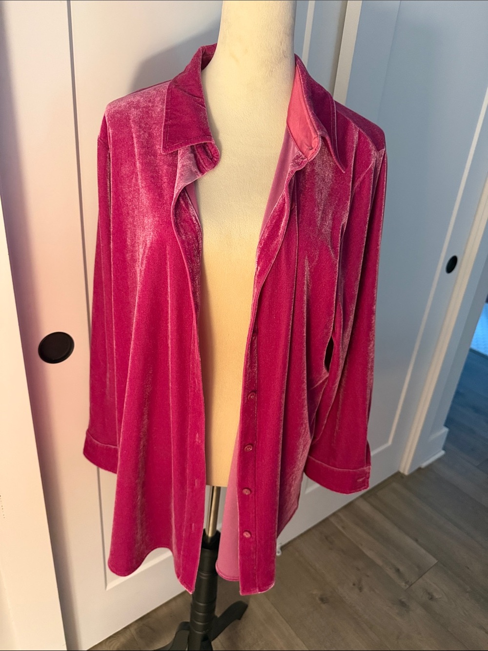 Soft Surroundings Velvet Button-Up Blouse in Magenta